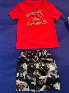 Toddler 3t Under Armour Red Performance Tee with Black & White Marble Shorts